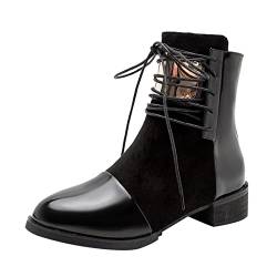 Yowablo Frauen Chunky Heel Stiefeletten Kurze Stiefel Mode Lederstiefel Freizeitschuhe Seitlicher Reißverschluss Booties Anglerhose Wasserdicht Mit von Yowablo