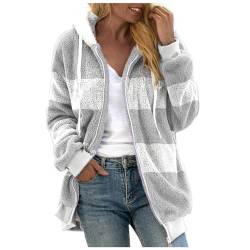Yowablo Frauenmantel Lässige Patchwork-Pulloverjacke mit Kapuze und Reißverschlusstasche Damen Mantel O (Grey, XL) von Yowablo