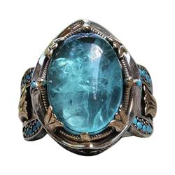 Yowablo Gravierter blauer Edelstein-Ring zweifarbiger Vintage-Edelstein-Ehering Lange Ringelsocken von Yowablo