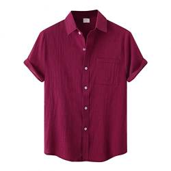 Yowablo Hemden Bluse Herren Frühling Einfarbig Umlegekragen Lässig Kurzarm (M,Rot) von Yowablo