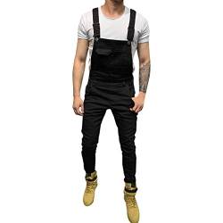 Yowablo Herren Jeans Latzhose Stretch Hose Slim Fit Basic Lange Jeanshose für Männer Denim Overall Jungen weiße Freizeithose Jumpsuit Cargohose (L,2- Schwarz) von Yowablo