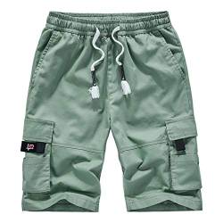 Yowablo Herren Shorts Bermuda Short Mehrfarbiger Overall mit Mehreren Taschen und elastischer Taille (5XL,Grün) von Yowablo