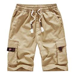 Yowablo Herren Shorts Bermuda Short Mehrfarbiger Overall mit Mehreren Taschen und elastischer Taille (6XL,Khaki) von Yowablo
