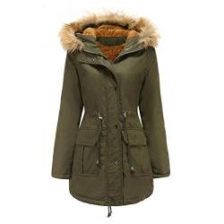 Yowablo Jacke Damen Winterjacke Regenjacke Damen übergangsjacke Damen Jacke Frauen Herbst und Winter Plüsch Kapuze lose Kordelzug Lange einfarbig (L,Armeegrün) von Yowablo