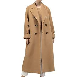 Yowablo Jacke Frauen Fit Mid Long Double Breasted Mantel Revers Jacke Mantel Outwear Trench Windbreaker (XL,Khaki) von Yowablo