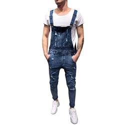 Yowablo Jeans Herren Latzhose Lange Jeanshose Retro Denim Overalls Skinny Fit Streetwear Washed zerreißen Arbeitshosen Jumpsuit (XL,4- Blau) von Yowablo
