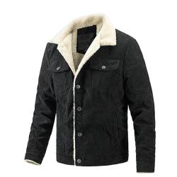 Yowablo Jeanshemd Herren Herren-Jacke, groß, gepolstert, für den Winter, mit Knöpfen, langärmelig, verdickt, Retro-Jacke, Cordjacke Mantel Herren Winter Kariert (Black, M) von Yowablo