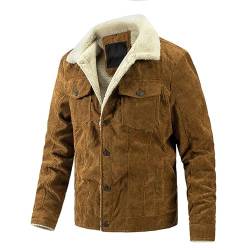 Yowablo Jeanshemd Herren Herren-Jacke, groß, gepolstert, für den Winter, mit Knöpfen, langärmelig, verdickt, Retro-Jacke, Cordjacke Mantel Herren Winter Kariert (Brown, M) von Yowablo