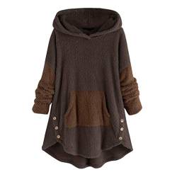 Yowablo Kapuzenjacke Damen Oversize Mäntel Elegant Winter Hoodie Pullover Lang Plüsch Dicke Knopf Wollmantel (3- Kaffee, XXL) von Yowablo