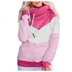 Yowablo Kapuzenpulli Damen Parka Sweater Hoodie Pullover Kapuzenpullover Damenmode Kontrastnähte (M,2Rosa) von Yowablo