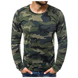 Yowablo Langarmshirt Herren Langarm-Shirt mit Rundhalsausschnitt T-Shirt Herren Sommer Slim Casual Camouflage Printed Langarm Top Bluse (XL,2armeegrün) von Yowablo