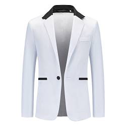 Yowablo Lockere, farblich passende Herren-Einreiher-Taschenmantel-Anzugjacke Herren Sommer Blouson (White, M) von Yowablo