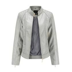 Yowablo Mantel Outwear Damen Winter Warm Kurzmantel Lederjacke Reißverschluss Tops (XL,grau) von Yowablo