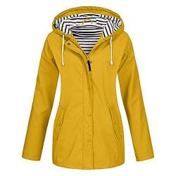 Yowablo Outdoorjacke Regenjacke Jacke Damen Übergangsjacke Jacke Damen Steppjacke Jacke Damen Jeans Jacke Damen Winter Mäntel Kapuzenpullover Damen Sweater (5XL,5- Gelb) von Yowablo