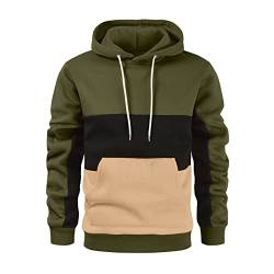 Yowablo Pullover Hoodie Sweatshirt Herren Fleece Kordelzug Kapuzen Farbblock Hoodie Herren mit Tasche (3XL,8Armeegrün) von Yowablo