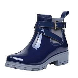 Yowablo Regenstiefel Damen Herbst/Winter Gummistiefel Mode Kurze Stiefel Regen Stiefel rutschfeste Schuhe Gummiband Wasser Schuhe (38 EU,1- Blau) von Yowablo