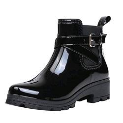 Yowablo Regenstiefel Damen Herbst/Winter Gummistiefel Mode Kurze Stiefel Regen Stiefel rutschfeste Schuhe Gummiband Wasser Schuhe (39 EU,1- Schwarz) von Yowablo