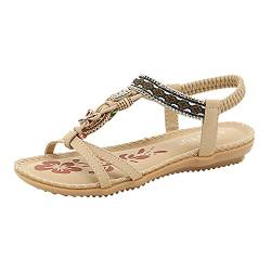 Yowablo Sandalen Frauen Böhmen Schuhe Strass Ketten Gladiator Flat Crystal Flip Flops (45,Silber) von Yowablo