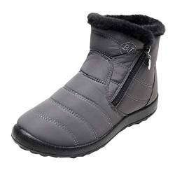 Yowablo Schlupfstiefel Damen Winterboots Winter warme wasserdichte Baumwollschuhe Nylon Schnee Knöchel Kurze Stiefel (36 EU,Grau) von Yowablo