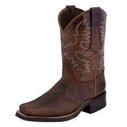 Yowablo Schuhe Damen Leder rutschfeste Slip-On runde Zehen Western Cowboy Stiefel mit niedrigen Absätzen (37,Braun) von Yowablo