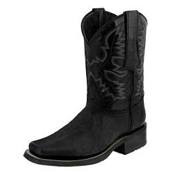 Yowablo Schuhe Damen Leder rutschfeste Slip-On runde Zehen Western Cowboy Stiefel mit niedrigen Absätzen (38,Schwarz) von Yowablo