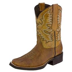 Yowablo Schuhe Damen Leder rutschfeste Slip-On runde Zehen Western Cowboy Stiefel mit niedrigen Absätzen (42,Gelb) von Yowablo