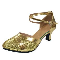 Yowablo Schuhe Frauen Ballsaal Tango Latin Salsa Tanzen Pailletten Schuhe Social Dance Schuhe (Gold-a, 37) von Yowablo