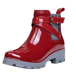 Yowablo Stiefel Damen Schwarz Boots Damen Leder Overknee Stiefel Rot Stiefeletten Damen Braun Overknee Stiefel Weiter Schaft Overknee Stiefel Flach Stiefel Damen Braun (39 EU,1- rot) von Yowablo