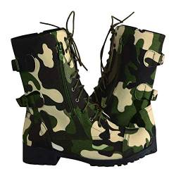 Yowablo Stiefel Frauen Winter Flats Futter Knöchel Schnürung Camouflage Military Combat (38,Grün) von Yowablo