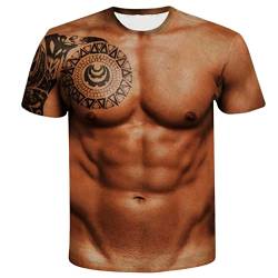 Yowablo T-Shirt Männer Lustige 3D Muskeldruck Fitness Elastic Short Sleeve Top Bluse (11Braun, XXXL) von Yowablo