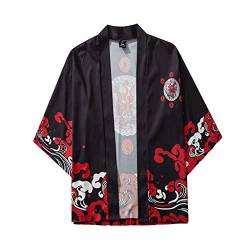 Yowablo Top Bluse Herren Damen Sommer Japanisch Fünf-Punkt-Ärmel Kimono Umhang Jacke (M,1Schwarz) von Yowablo