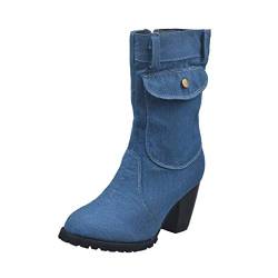 Yowablo Winterschuhe Damen Winterstiefel Damen Schneestiefel Damen Winterboots Damen Stiefeletten Damen Mit Absatz Chelsea Boots Damen (37 EU,Blau) von Yowablo