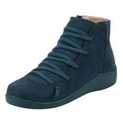 Yowablo Winterschuhe Damen Winterstiefel Warm Gefüttert Schneestiefel Stiefeletten Winter Kurzschaft Stiefel Schuhe Seitenreißverschluss mit Schnürung (41 EU,Blau) von Yowablo