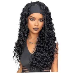 Lange schwarze Perücke, Stirnband Perücken verstellbare lange Perücke mit Stirnband glühlos natürlicher gerade Perücken für Frauen Typ1 von Yoyakie