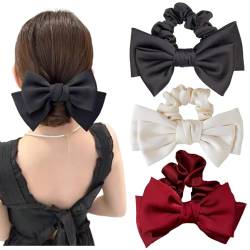 Ypkia 3 Stück Haargummi mit Schleife Satin Seide Bowknot Haarschleife Damen Pferdeschwanz Halter Gummibänder Für Frauen und Mädchen Dutt (Schwarz, Rot, Beige) von Ypkia