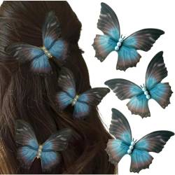 Ypkia 3 Stück Schmetterling Haarspange aus Chiffon mit Perlen Snap Haarspangen Damen Set Für Frauen Mädchen Haar-accessoire (Blau) von Ypkia