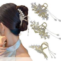 Ypkia Blumen Haarklammer Gold Metall Schmetterling Haarspangen Damen Große Haarkrallen Clips Für Frauen Mädchen Dickes Dünnes Haar-Accessoires (3 Stück) von Ypkia