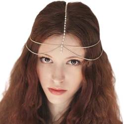 Ypkia Braut Kristall Kopfkette Gold Geschichtete Kopfschmuck Hochzeit Stirnband Festival Haarschmuck Haarkette für Frauen Und Mädchen von Ypkia