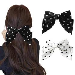 Ypkia Französisch Polka Punkt Haarspange mit Schleife Haarschleife Clip Groß Haarschleifen Damen Haar-Accessoire Für Frauen Mädchen (Schwarz, Weiß) von Ypkia