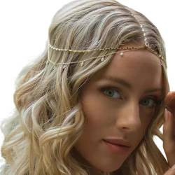 Ypkia Kopfkette Gold Kristall Stirnband Anhänger Braut Kopfschmuck Quasten Layered Haarteil Festival Haarschmuck für Frauen und Mädchen (gold) von Ypkia