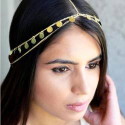 Ypkia Kopfkette Gold Pailletten Quaste Haarkette Boho Braut Kopfschmuck Stirnband Festival Zubehör für Frauen Und Mädchen (gold-2) von Ypkia