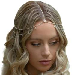 Ypkia Kopfkette silber Kristall Stirnband Anhänger Braut Kopfschmuck Quasten Layered Haarteil Festival Haarschmuck für Frauen und Mädchen (silber) von Ypkia