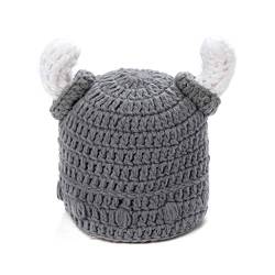 Ypser Cute Bull Horn Beanie Cap Handmade Knitted Viking Crochet Hats von Ypser