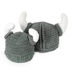 Ypser Cute Bull Horn Beanie Cap Handmade Knitted Viking Crochet Hats von Ypser