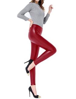 Ypser Damen-Leggings aus Kunstleder, Wet-Look, eng anliegend, hohe Taille, schmale Passform Gr. XXL, weinrot von Ypser