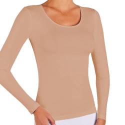 YSABEL MORA - Damen-T-Shirt mit langen Ärmeln, Baumwolle, für Damen, nude, X-Large von Ysabel Mora