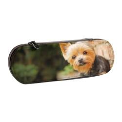 Federmäppchen, Federmäppchen, tragbares Federmäppchen, Ledertasche für Schule, Büro, Yorkshire Terrier Bokeh Cute Dogs Wall Yorkie von YsoLda