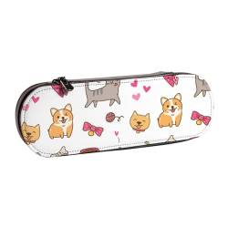 YsoLda Federmäppchen, Federmäppchen, tragbares Federmäppchen, Ledertasche für Schule, Büro, Hund und Katze, Kawaii von YsoLda