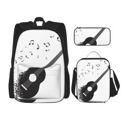YsoLda Rucksack-Set, Schultasche, Büchertasche, Rucksack, 3-teiliges Set mit Lunchtasche, Federmäppchen,Akustische Gitarre von YsoLda