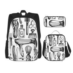 YsoLda Rucksack-Set, Schultasche, Büchertasche, Rucksack, 3-teiliges Set mit Lunchtasche, Federmäppchen,Barbershop-Ikonen von YsoLda